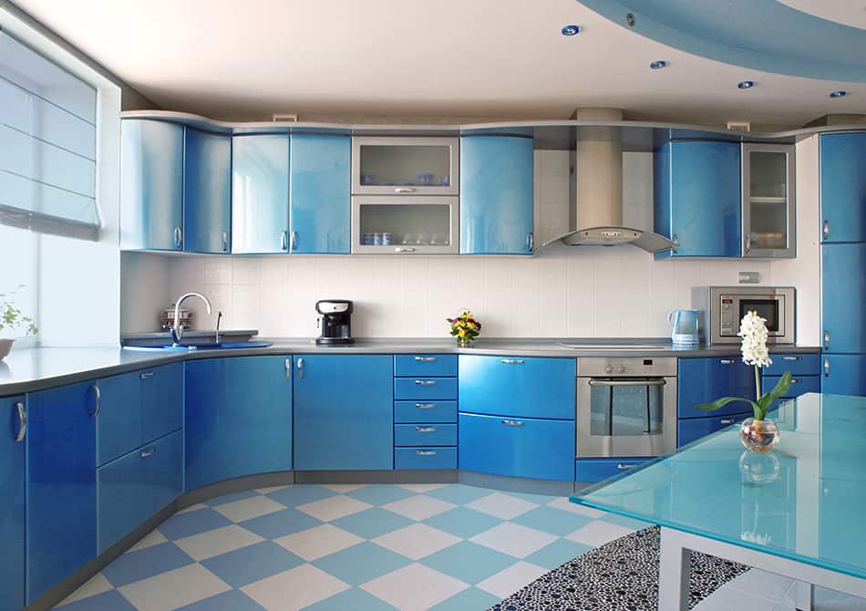 Mid shade of blue kitchen cabinets