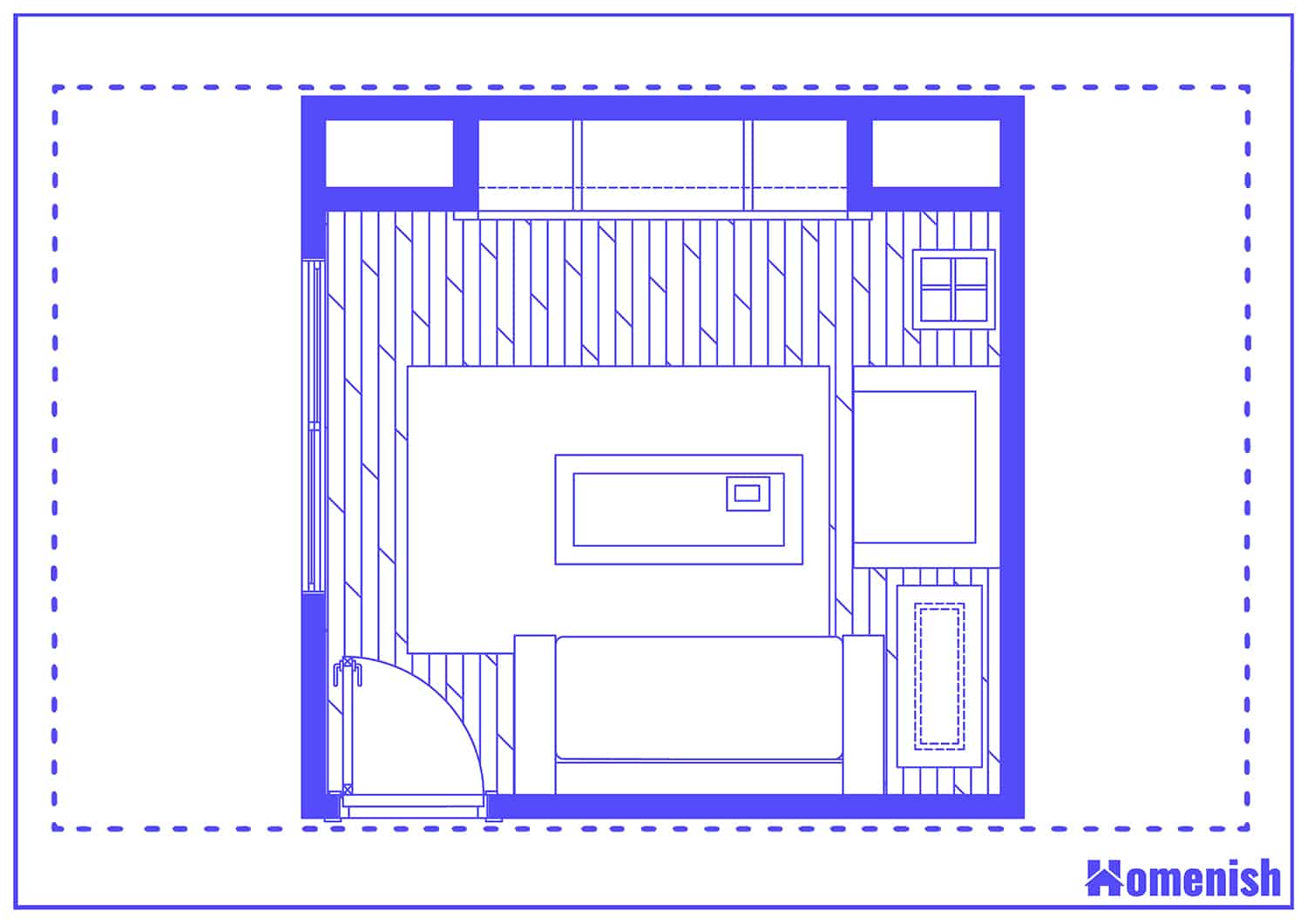 Angular Living Room Layout and Floor Plan