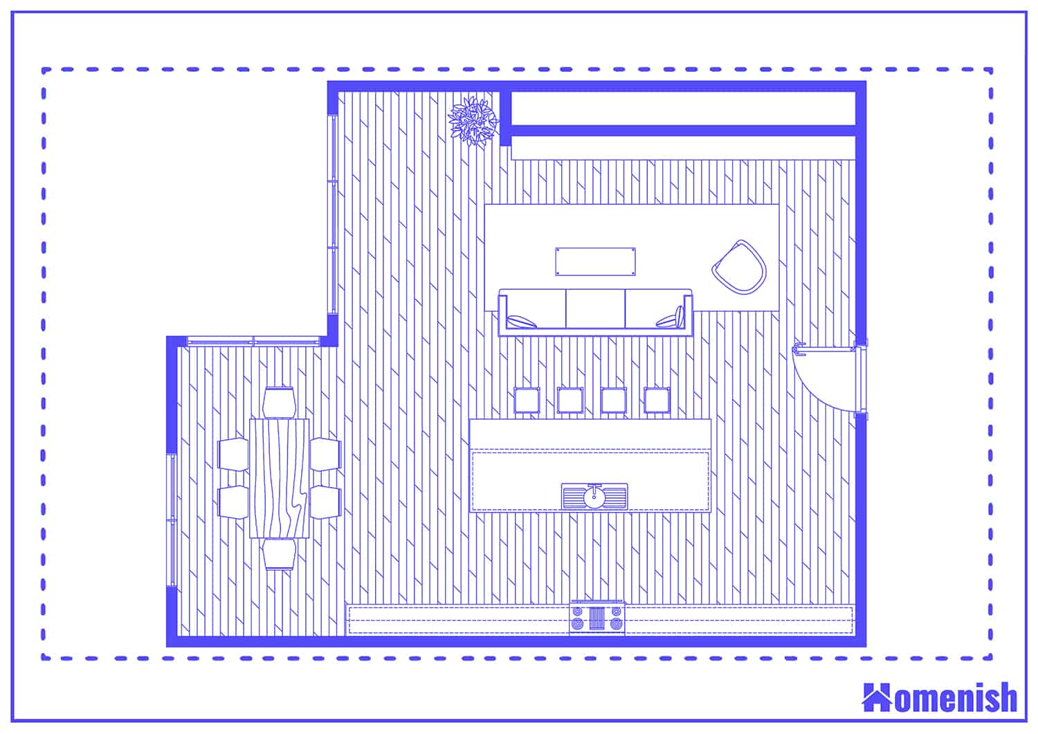 L-Shaped Kitchen, Diner, and Living Room Layout Floor Plan