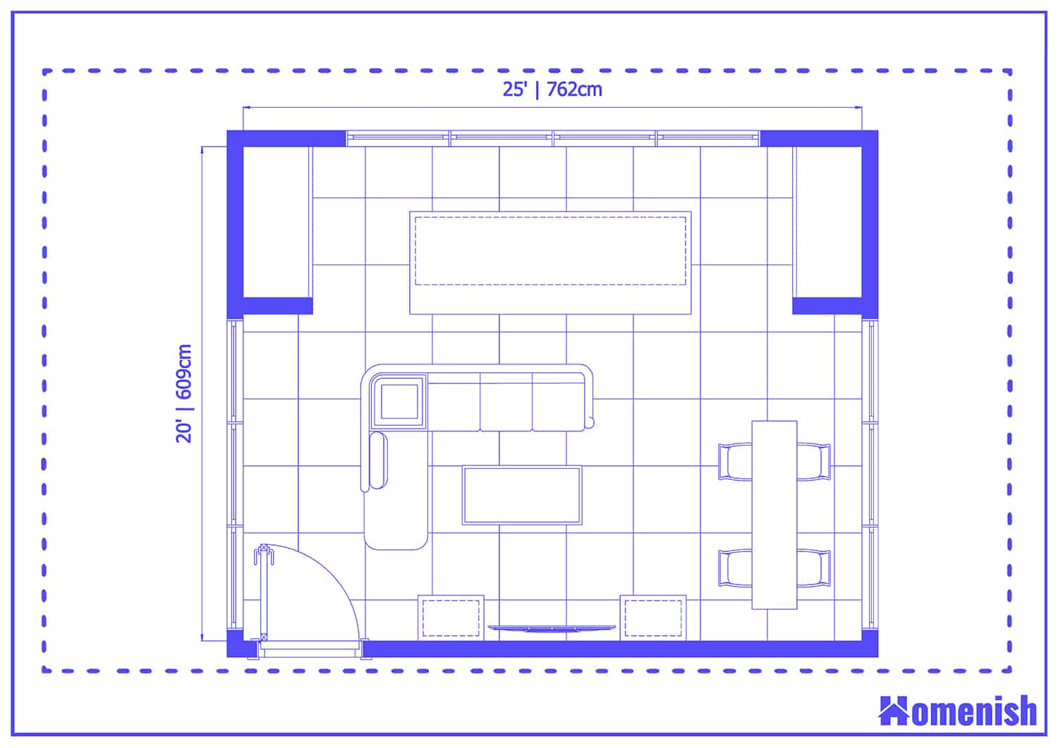 Open Plan Living Room and Kitchen Floor Plan