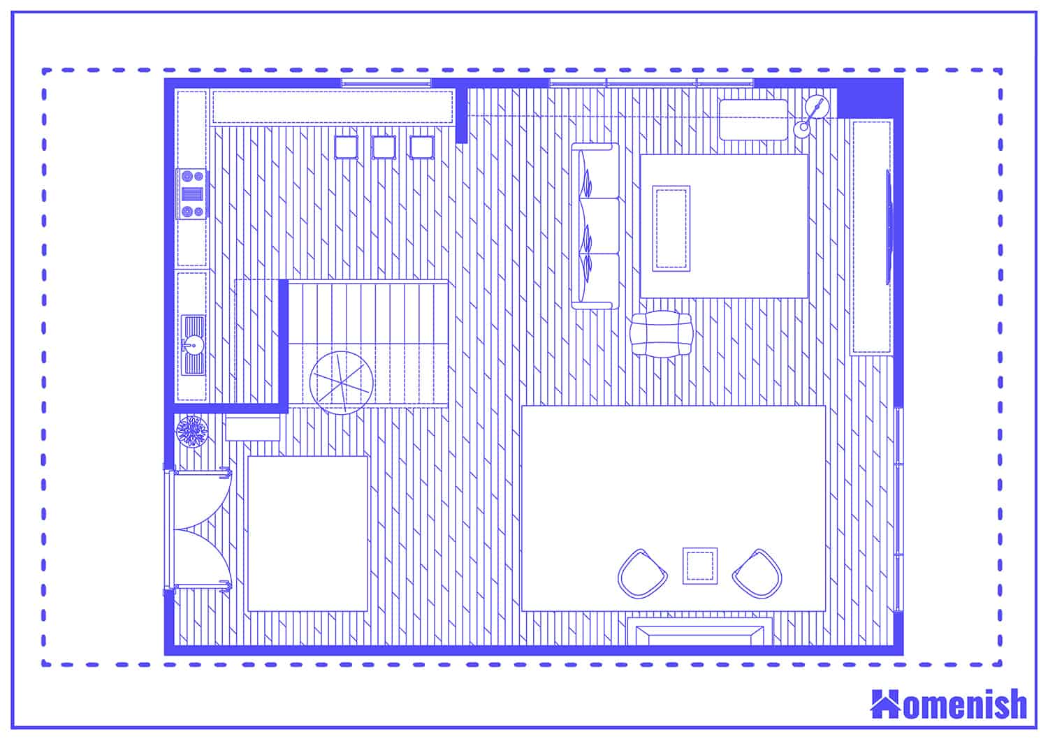 Split Staircase in Contemporary Living Room Floor Plan