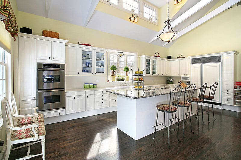 Calm And Serene Atmosphere Kitchen With White Island