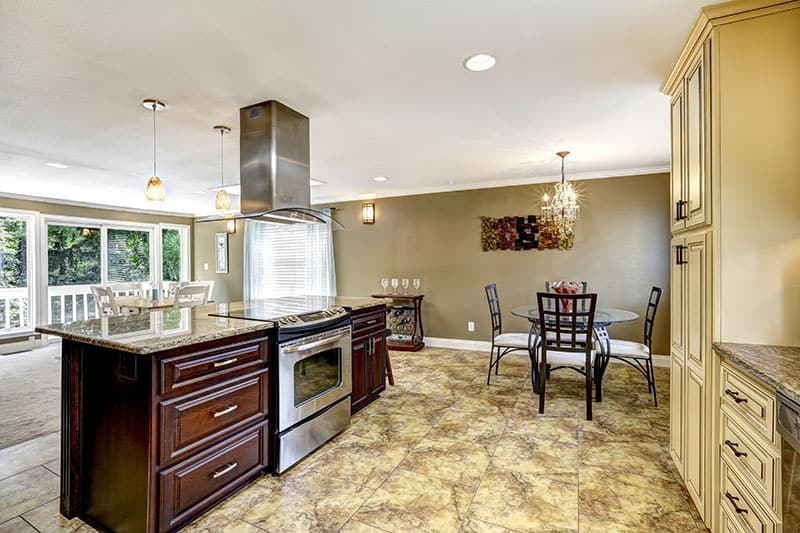 Kitchen Island In A Kitchen With Diverse Set Of Colors