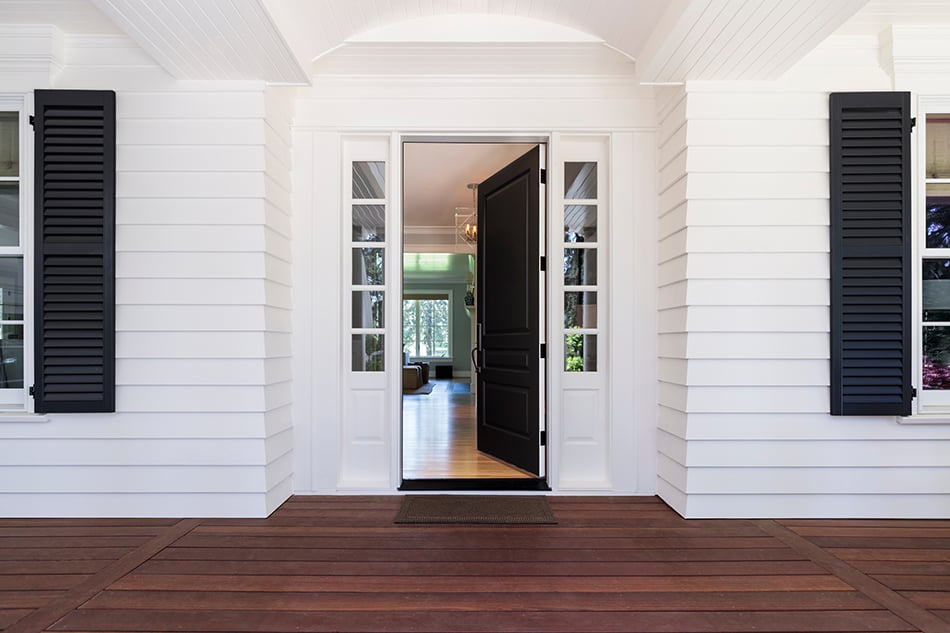 Black door with a neutral exterior