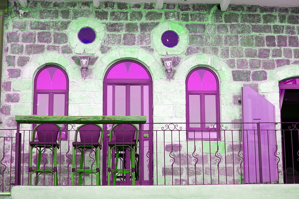 Arched Purple Glass Windows and Door