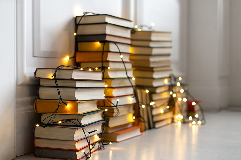 Artfully stack books on the floor