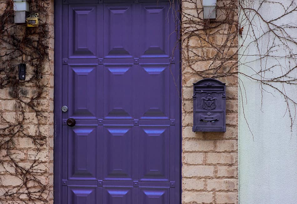 Metal Purple Door with Matching Mailbox