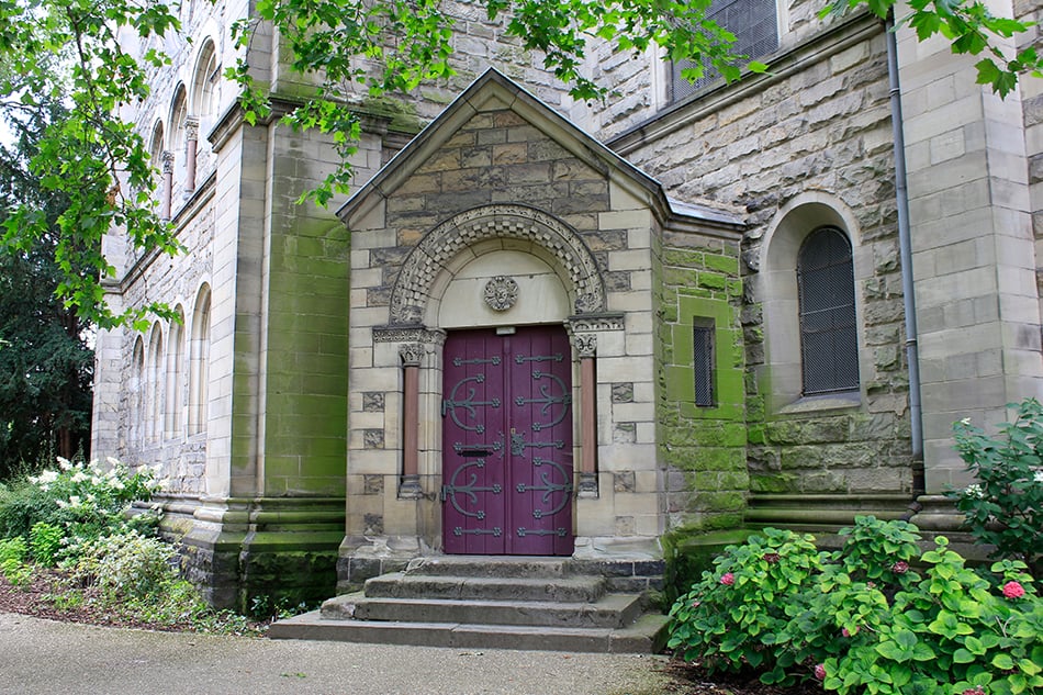 Purple Door on Stone Exterior to Complete the Architectural Look