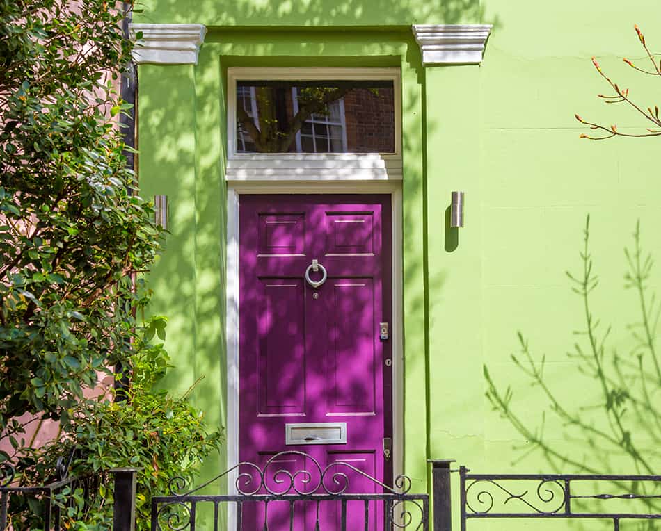 Purple Front Door with Green Exterior