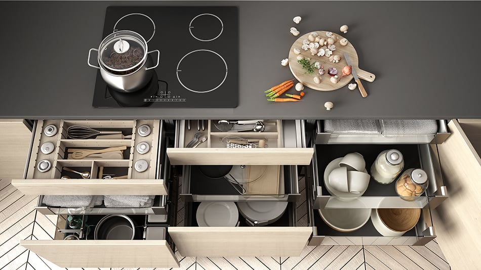 Kitchen drawer with accessories inside