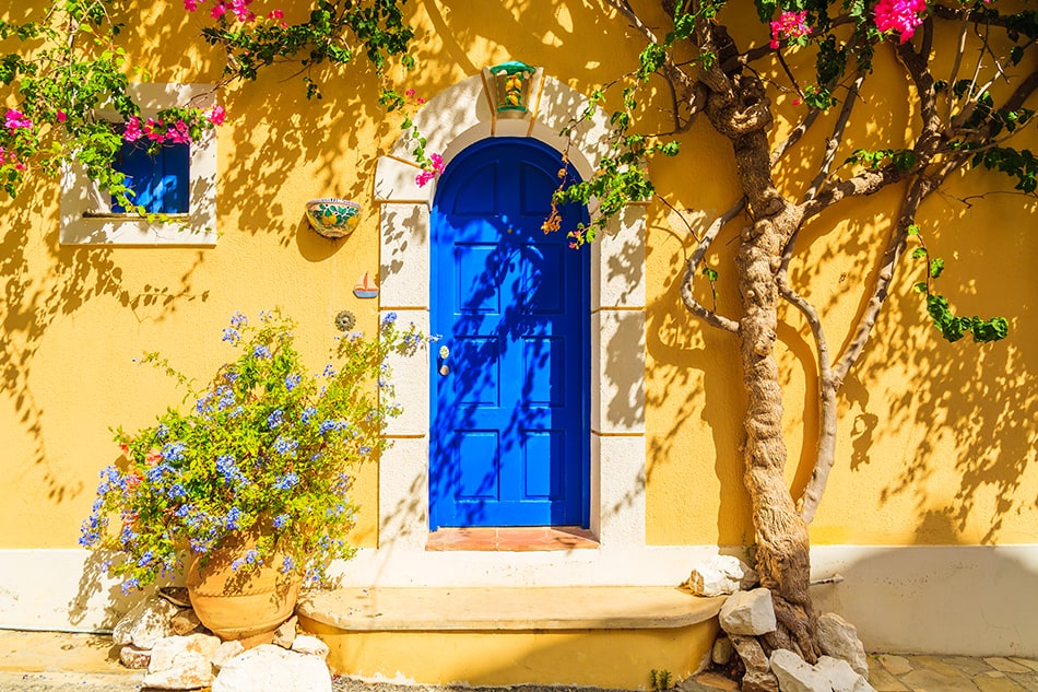 Aqua Blue on a Greek Style Home