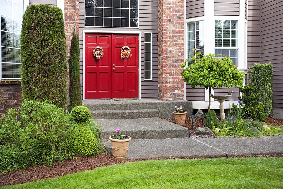 Wide Red Door with Glass Panel to Inspire