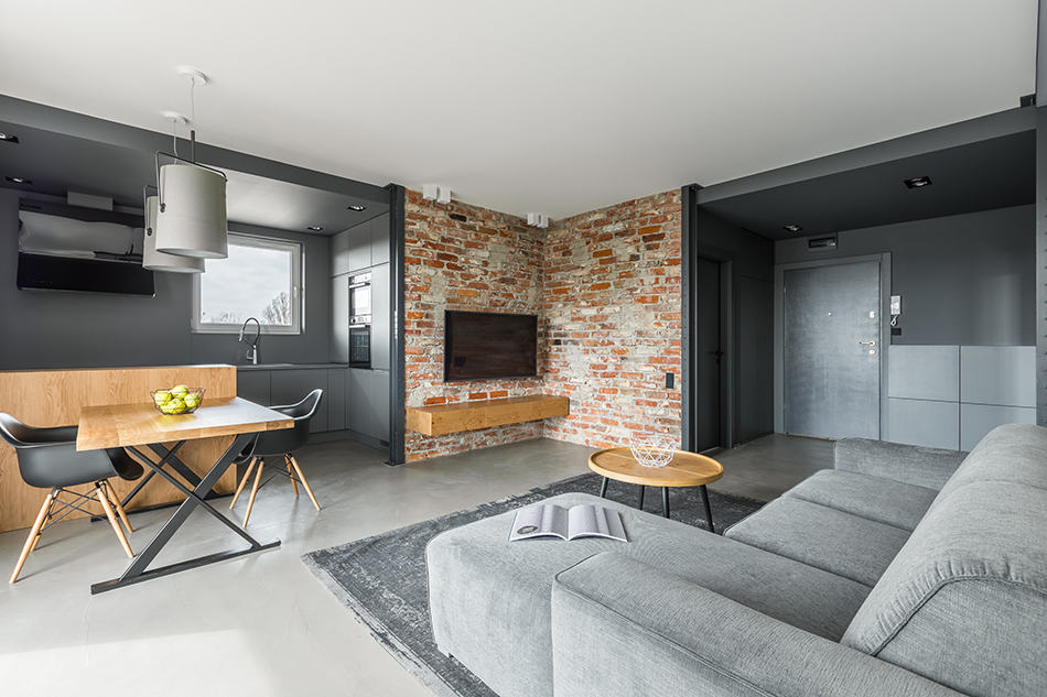 Concrete Walls in Industrial-style Living Room