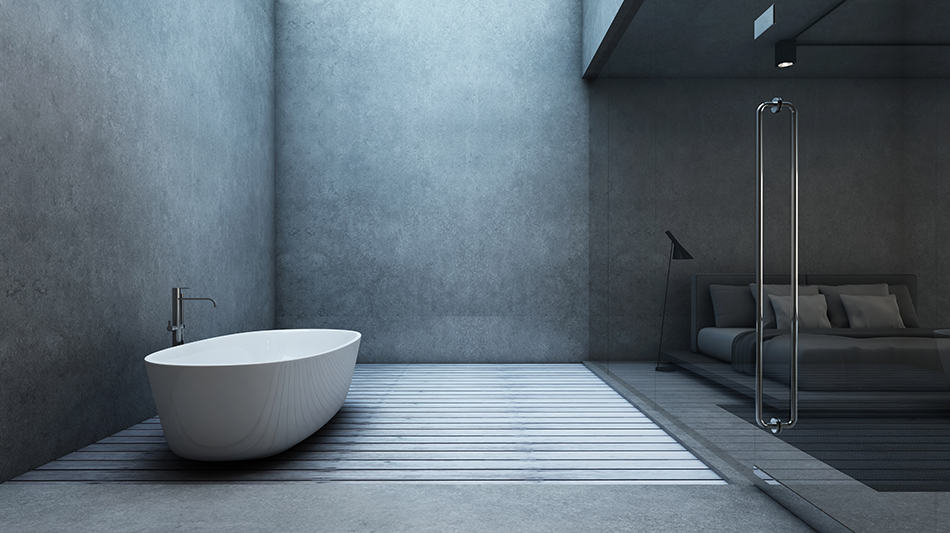 Luminescent Concrete Walls in Minimalist Bathroom