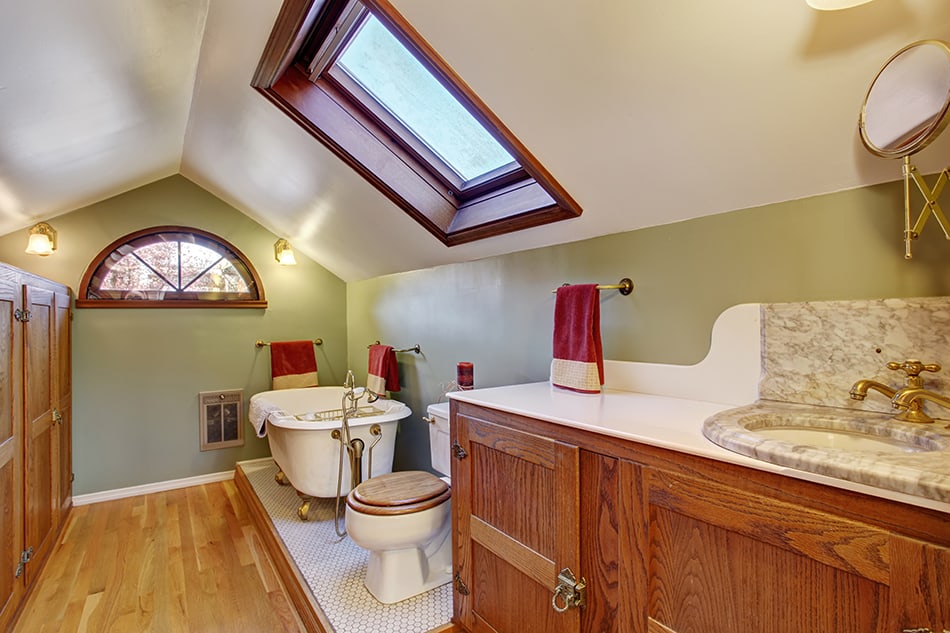 Vaulted Ceiling in a Vintage Bathroom