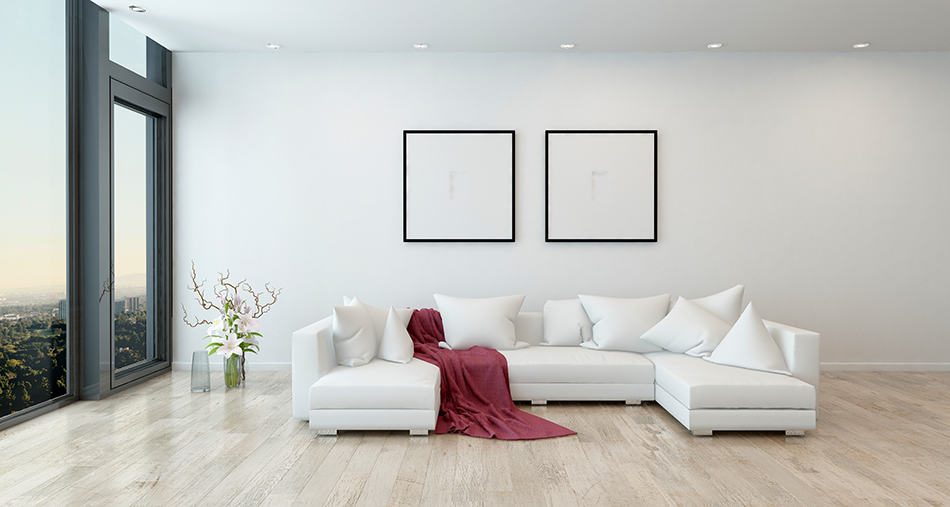 White Sectional Sofa in a Large Living Room