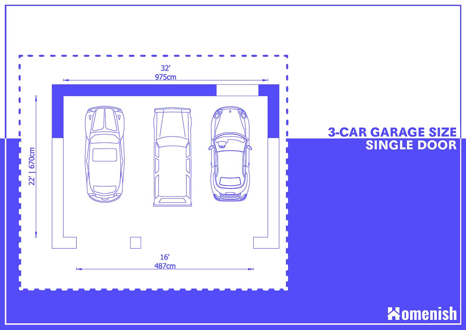 3-car Garage Plan with Double Doors