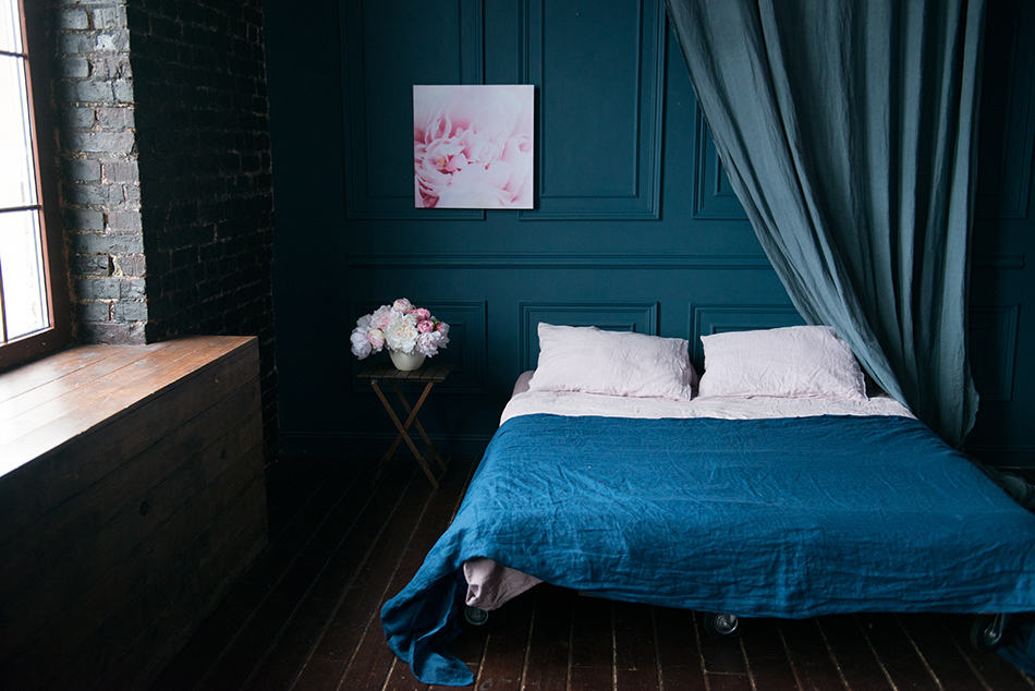 An Industrial-Style Blue Bedroom