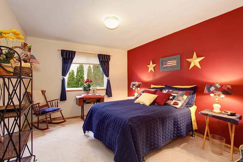 Blue Red and Yellow Bedroom