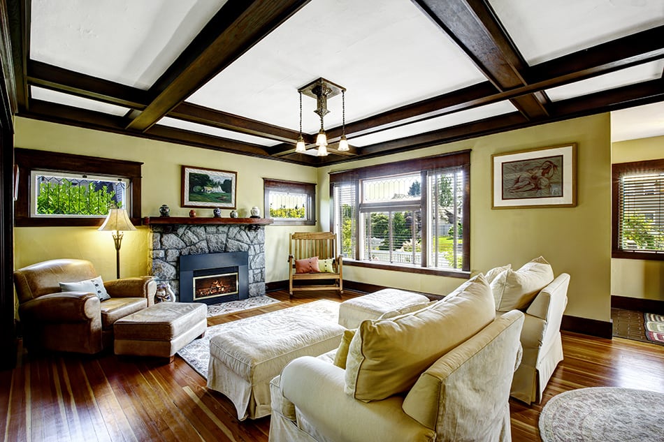 Coffered Ceiling in a Traditional Living Room