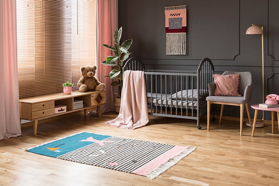 Coral Curtains on Dark Grey Wall