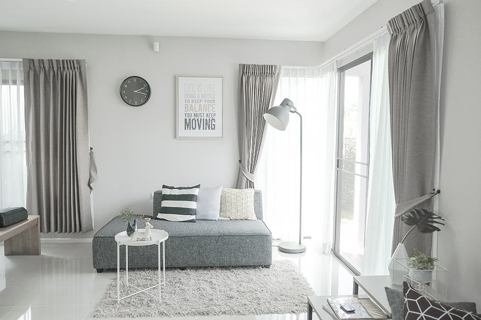 Light Grey Light Purple Hue Curtains Living Room