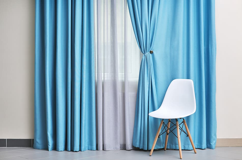 Ocean Blue Curtain on Grey Wall