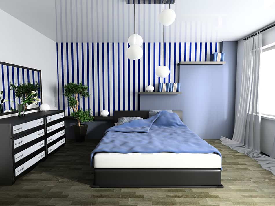 Statement Lighting in a Blue Bedroom