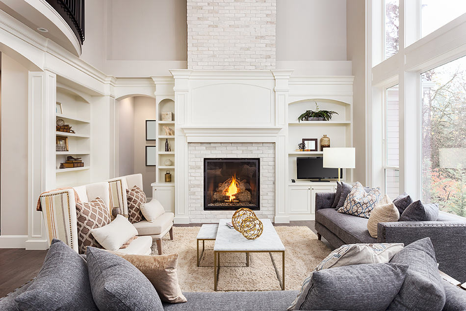 Living Room with Fireplace and TV