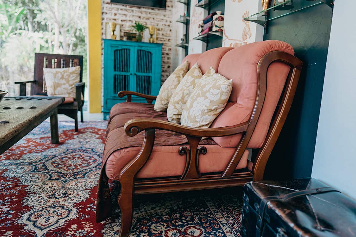 Multi Colored Rug with Brown Couch