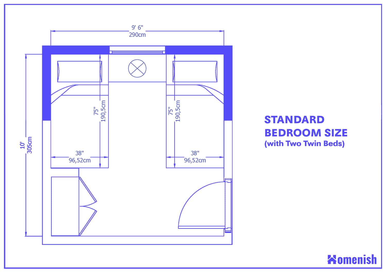 Standard Bedroom-Size with Two Twin Beds