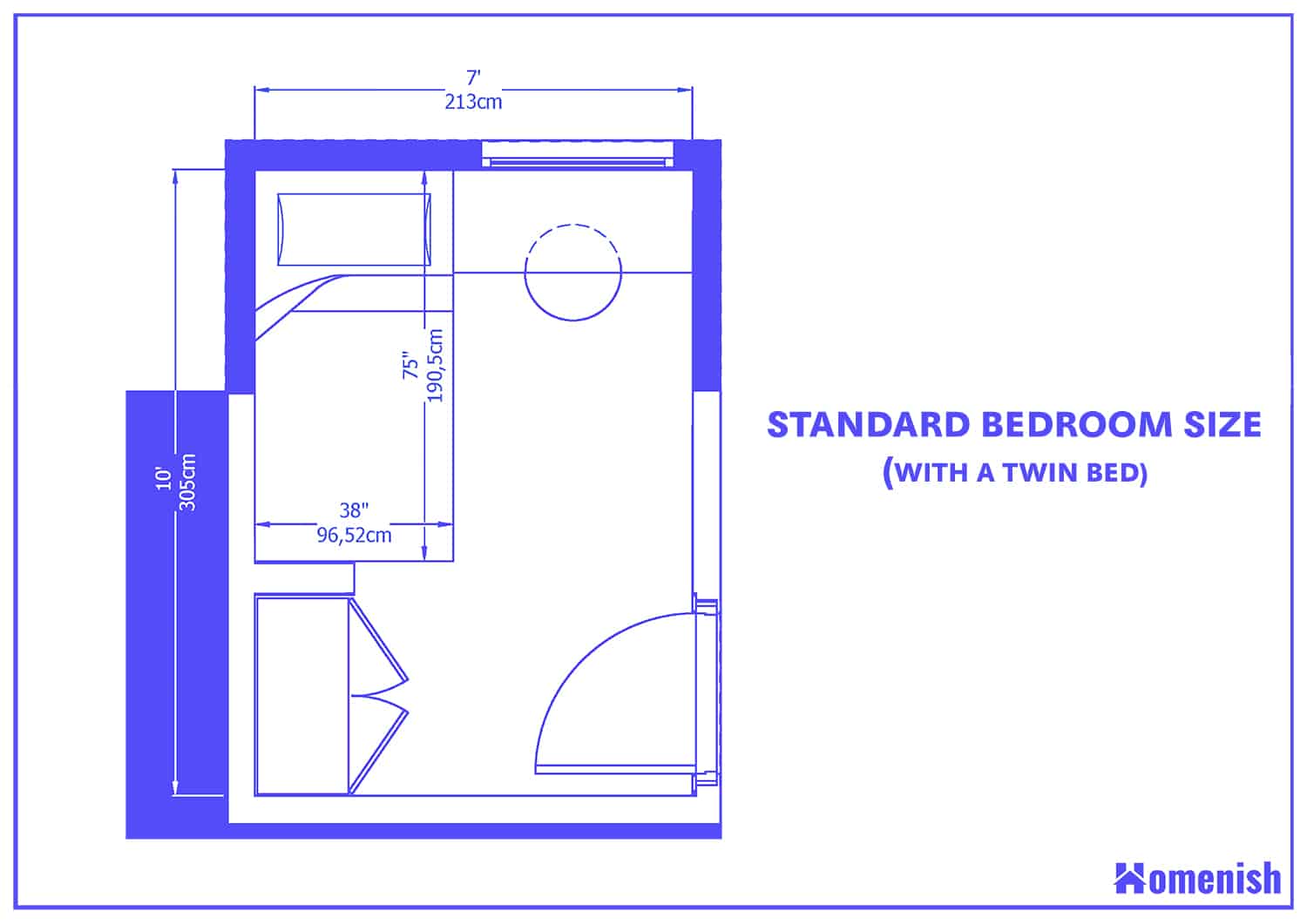 Standard Bedroom Size with a Single (Twin) Bed