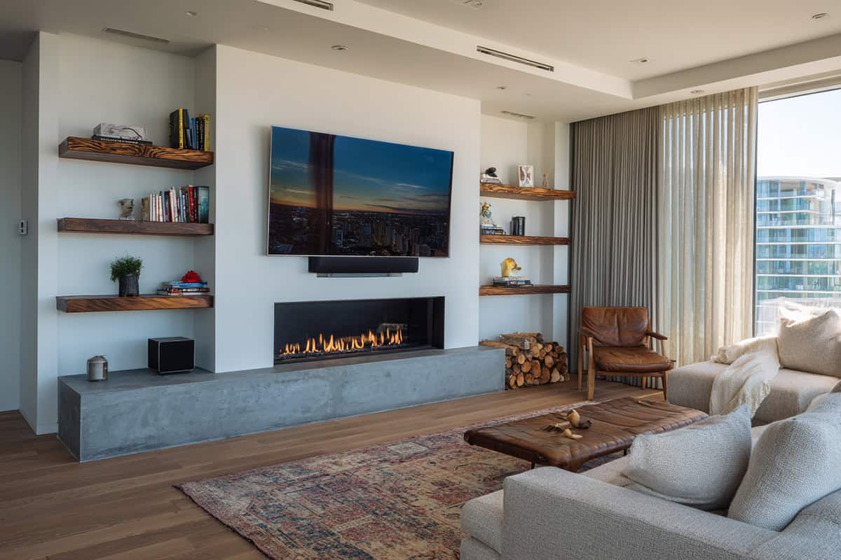 TV Positioned Over a Slim, Modern Fireplace