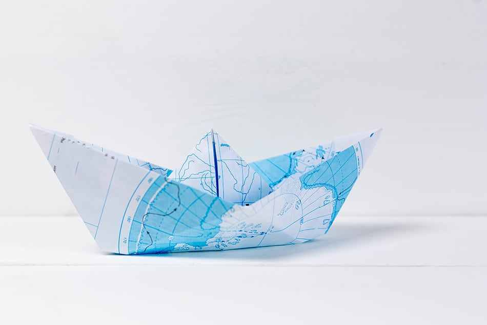 Paper boat origami party map