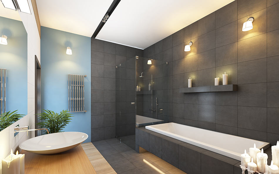 Charcoal Gray Tiles With Soft Blue