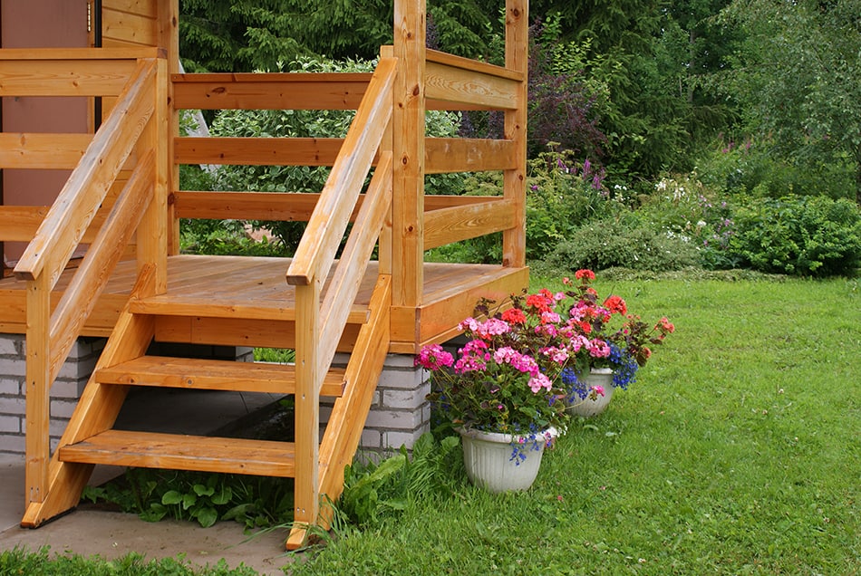 Front Porch with Classic Horizontal Wood Railings