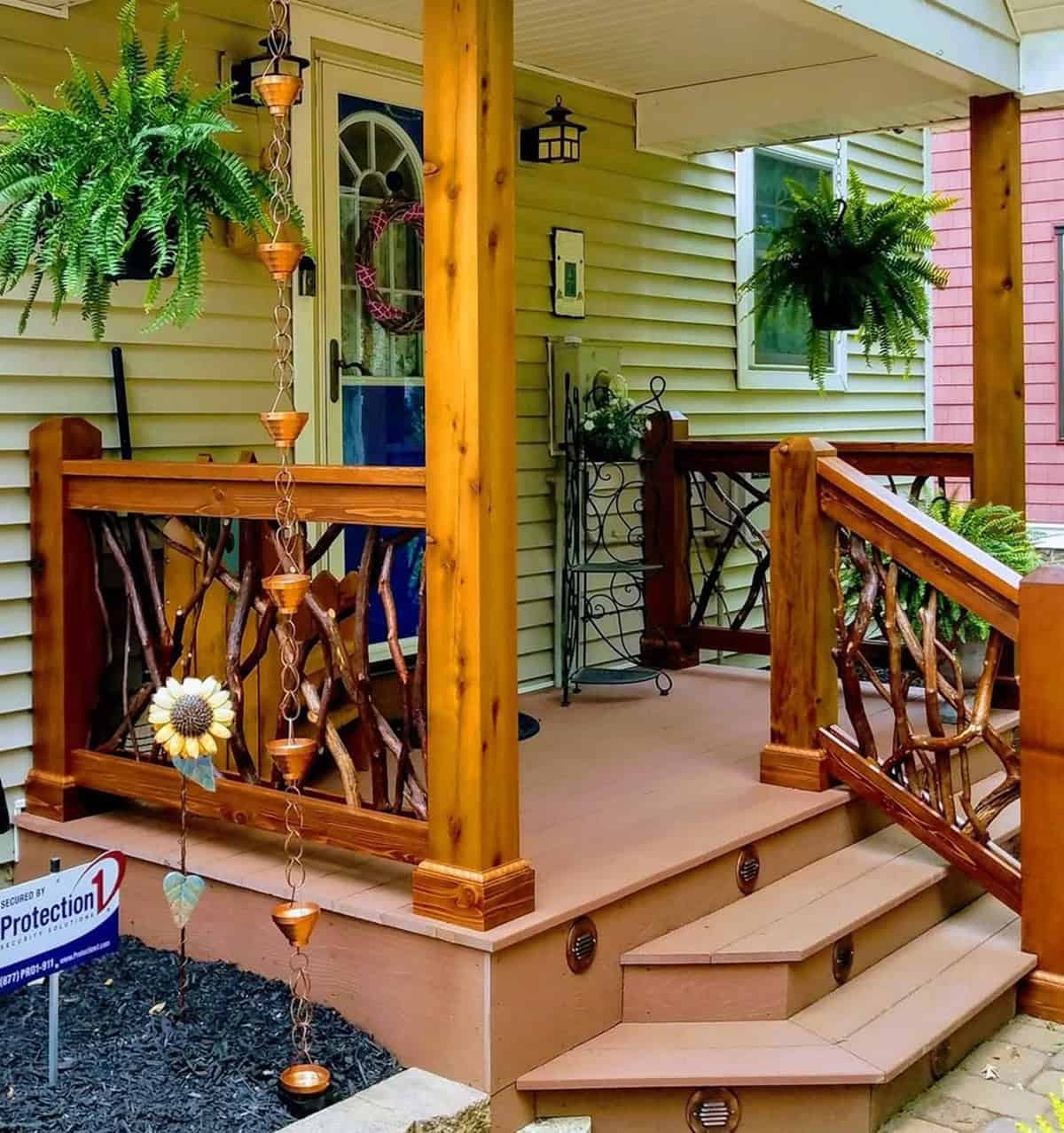 Rustic Log and Twig Porch Railing for a Natural Look