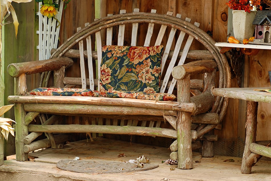 Artisan Log Bench with Wood Slat Back