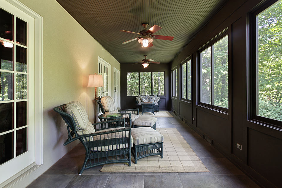 Bird Watching Porch with Dark Wood Paneling