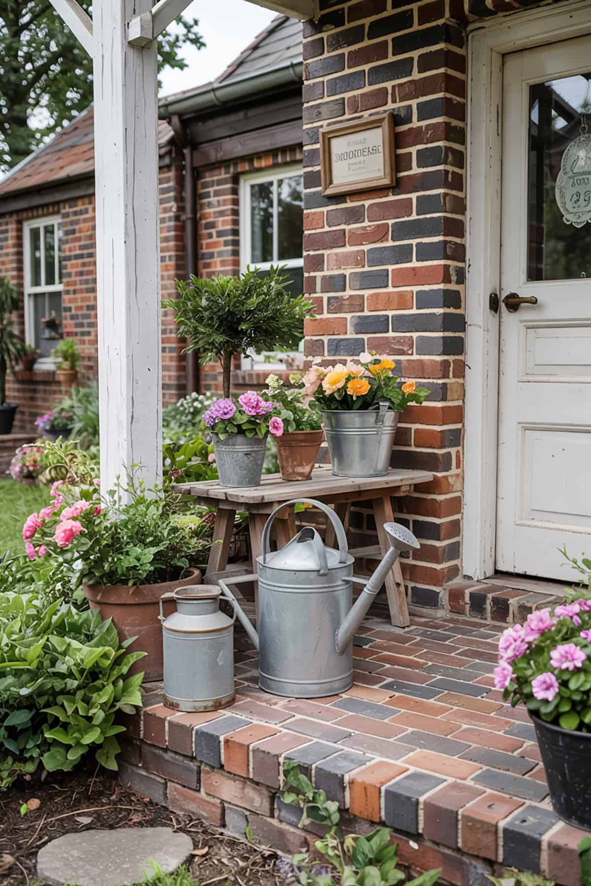 Brick Porch with Vintage Decor Touches