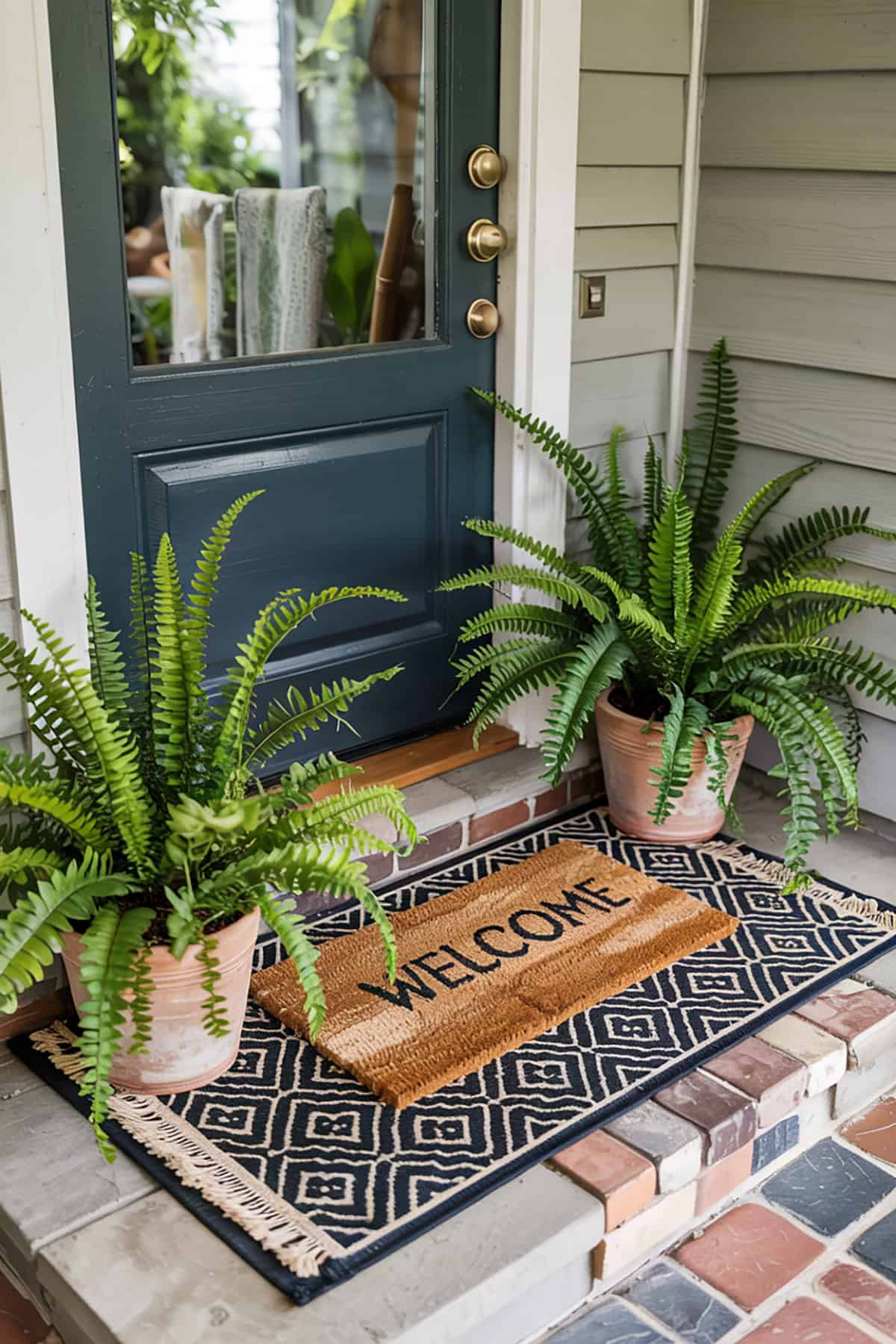 Layered Doormats with Potted Plants