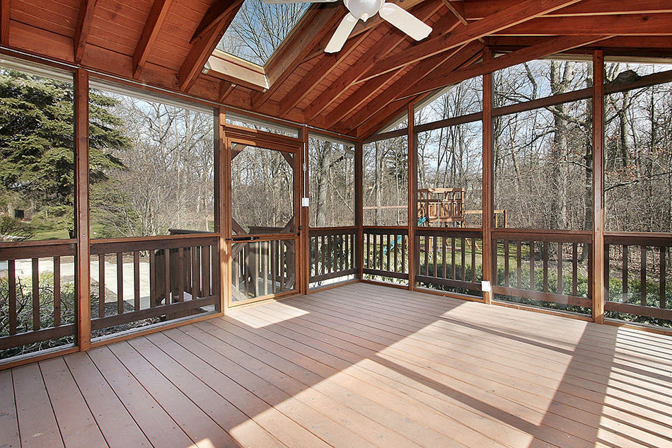 Natural Wood Porch with Skylights