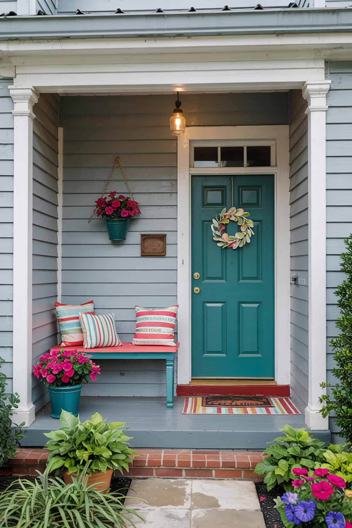 Painted Front Door with Matching Accents