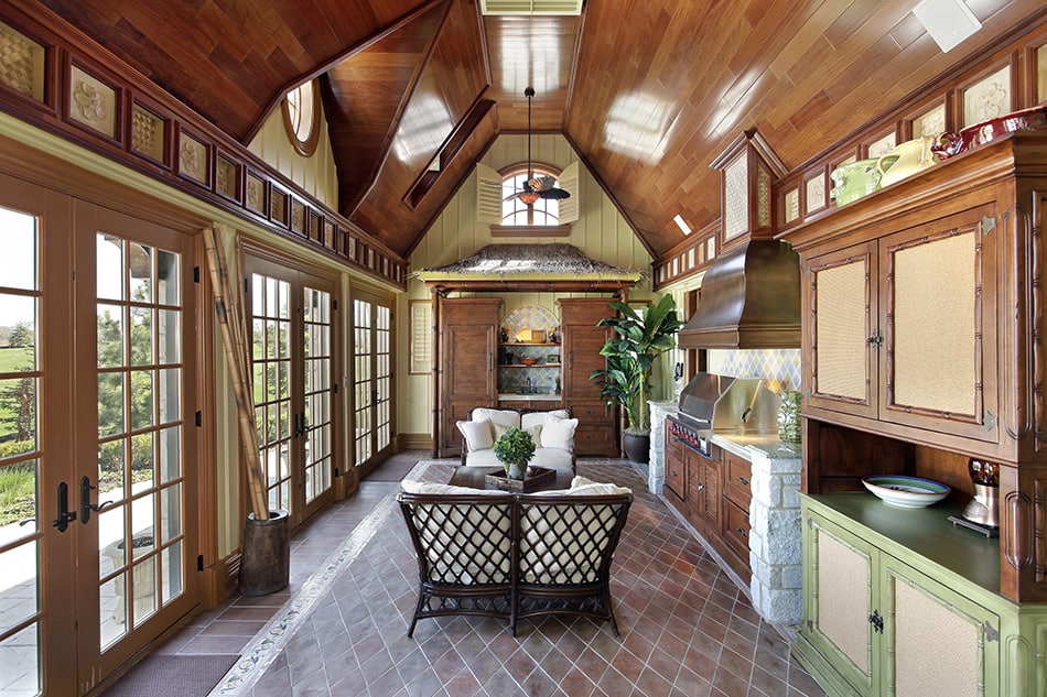 Porch with Stone Grill and Doors to Patio