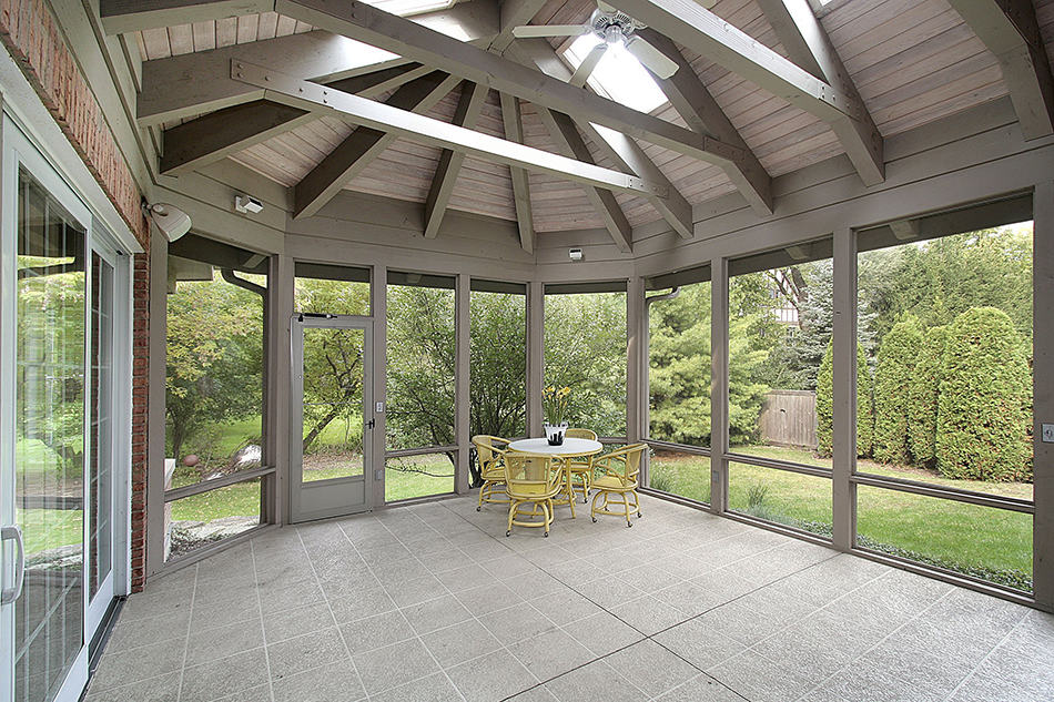 Porch with Vaulted, Wooden Beam Ceiling