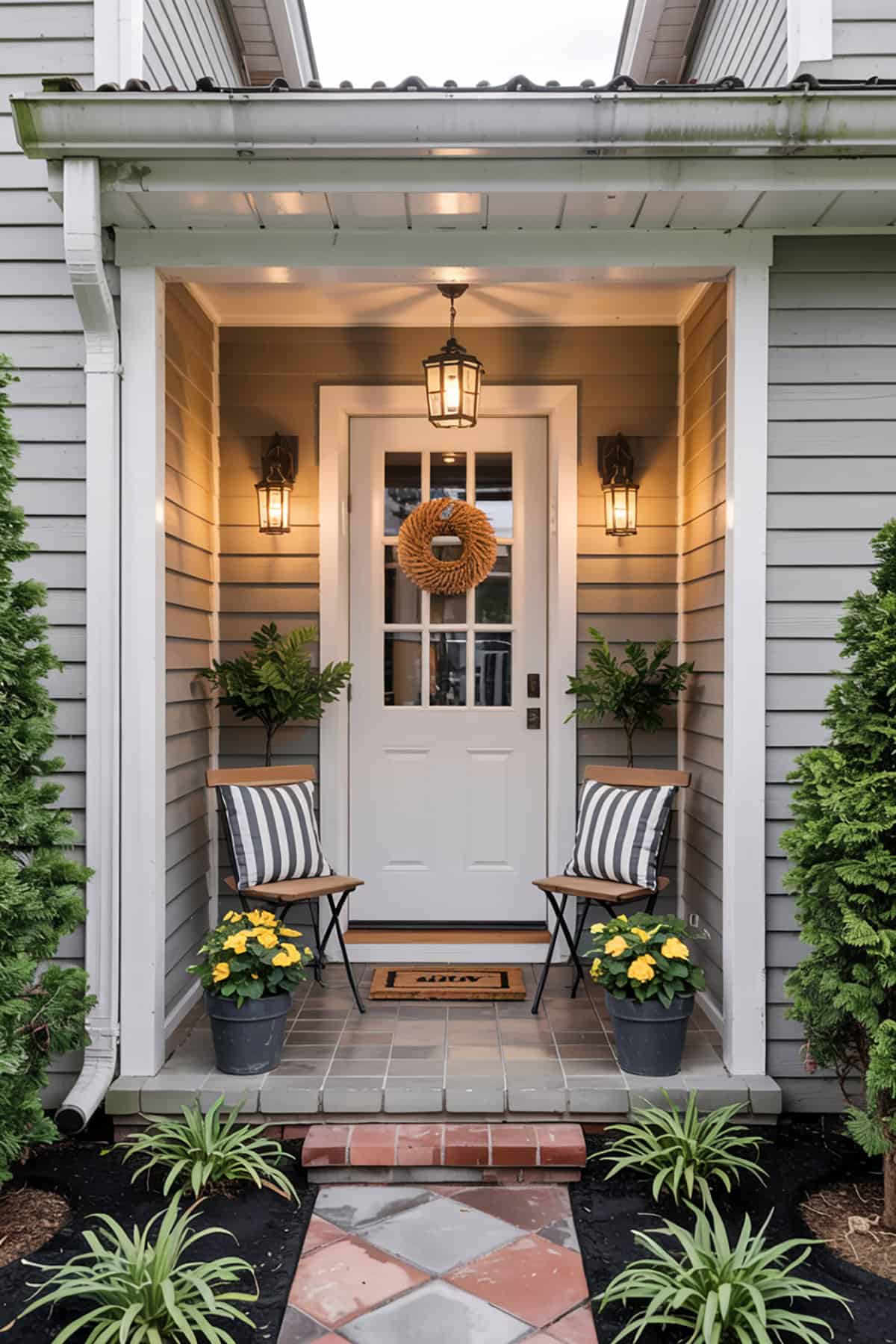 Tiny Porch with Symmetrical Planters