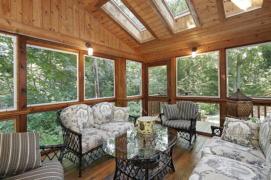 Wood Paneling with Skylights and Plenty of Seating