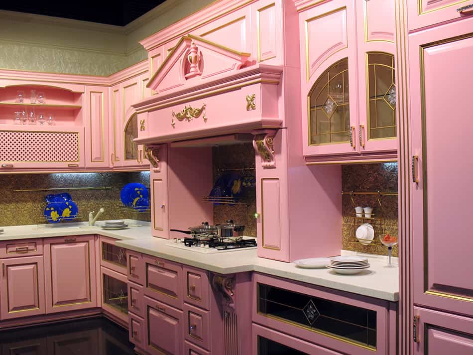 Bright fuchsia pink cabinets
