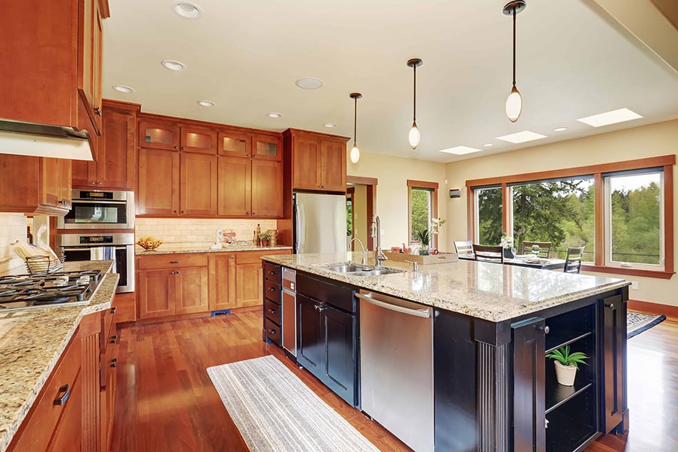 Cherry-colored cabinets