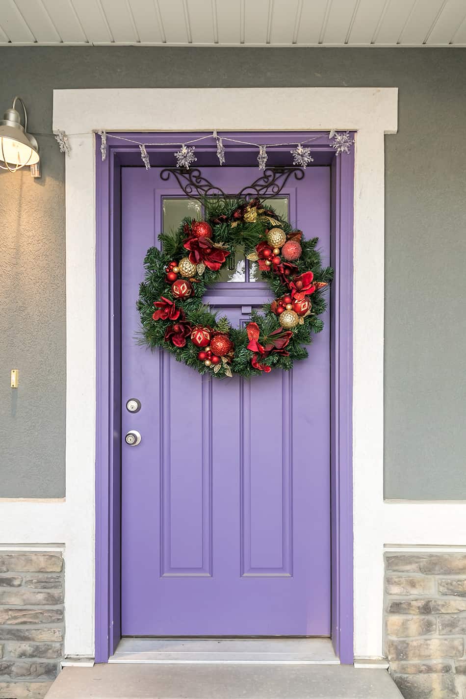 Dreamy Purple Front Door and Gray House